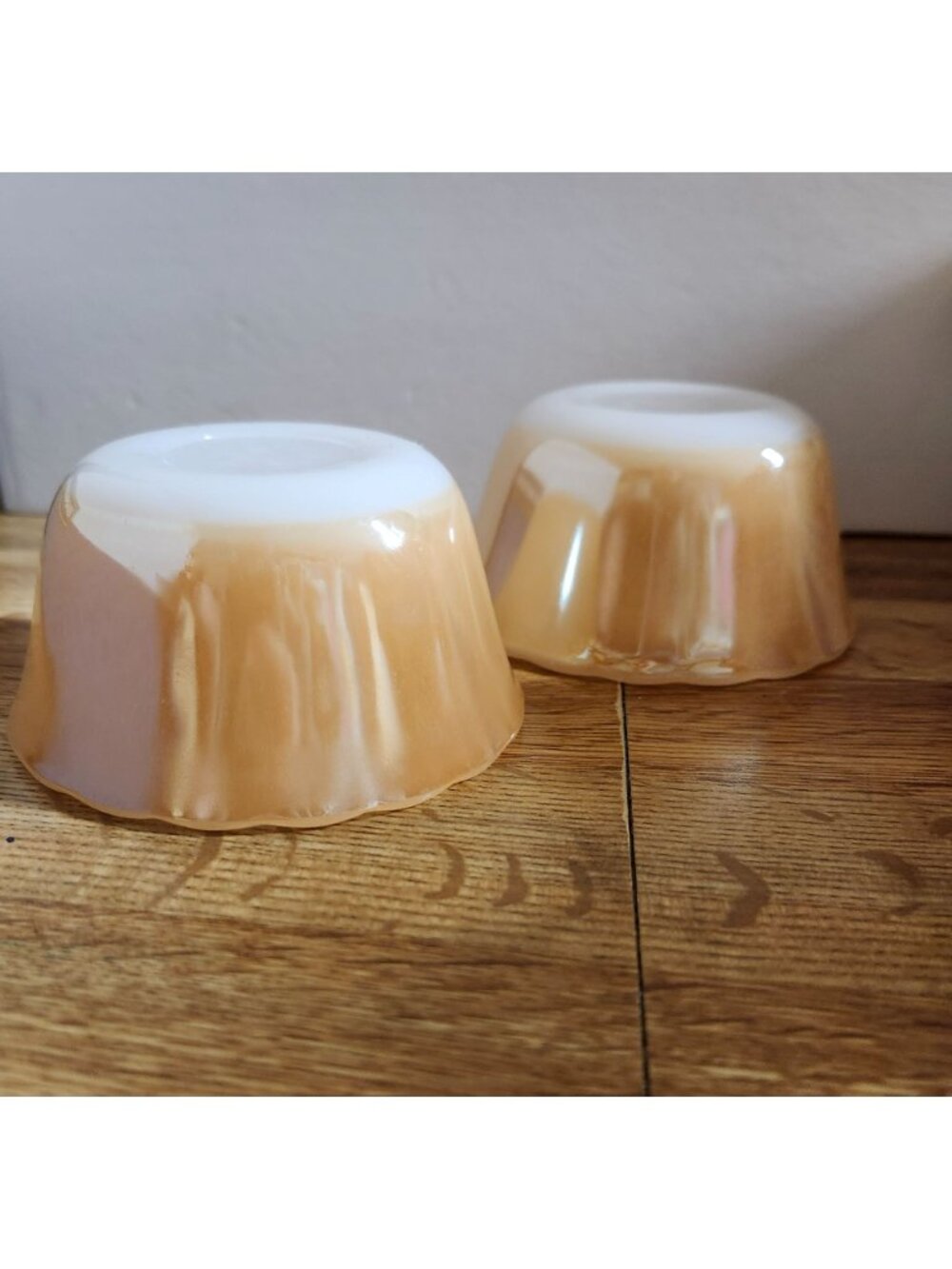 2- Fire King Copper Tint Luster Custard Cups Vintage Souffle Bowls